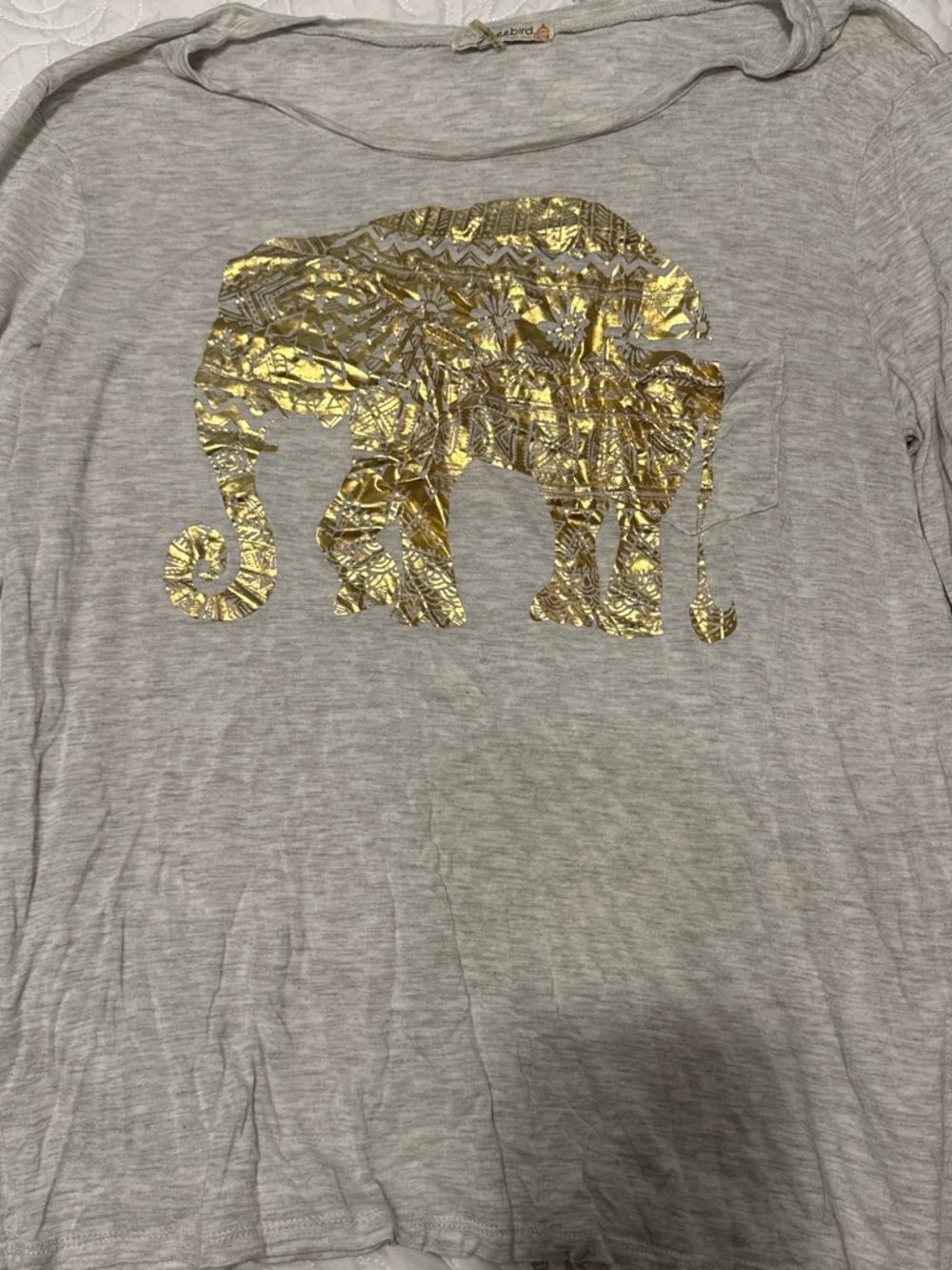Freebird by Steven Gray Long Sleeve Tee with Gold Elephant Graphic
